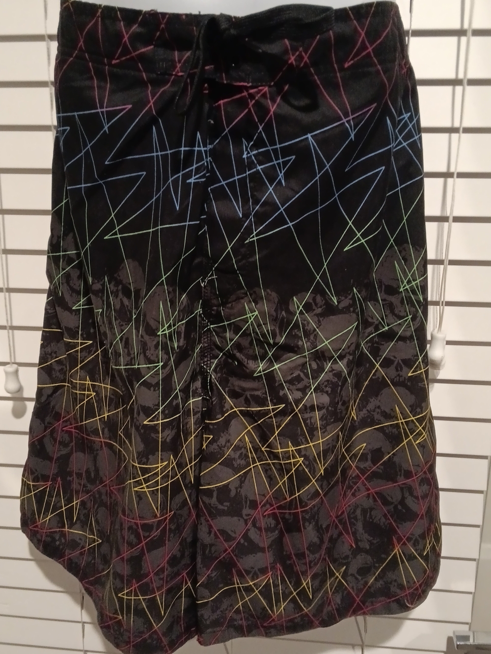 Route 66 Black Swimming Trunks with Neon Scribble Print And Faded Skulls Size XX